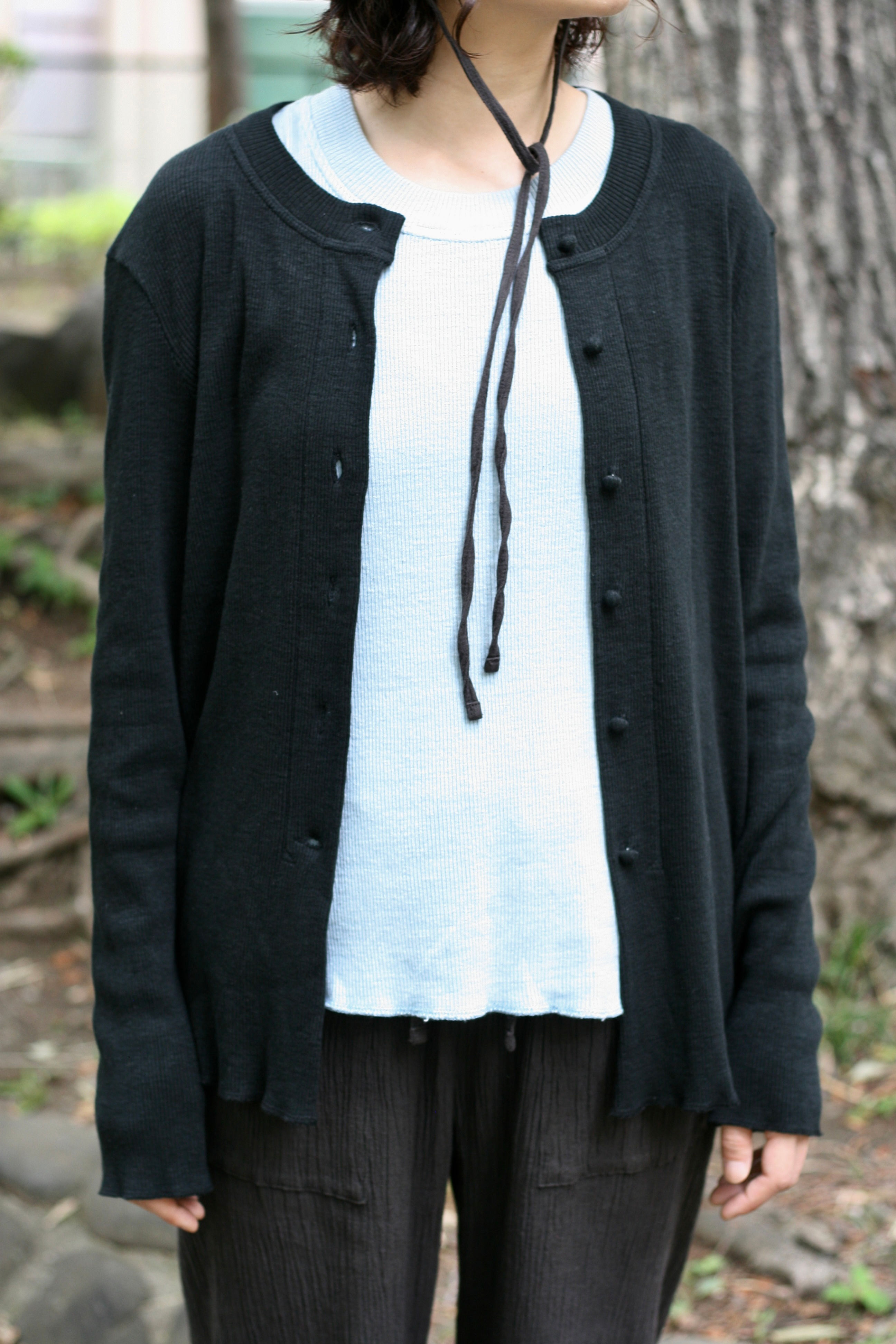 garagara rib crew neck cardigan