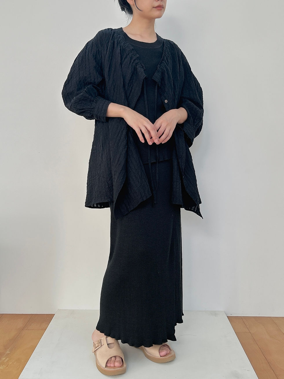 サムネイル： linen cotton pokopoko gingham check blouse