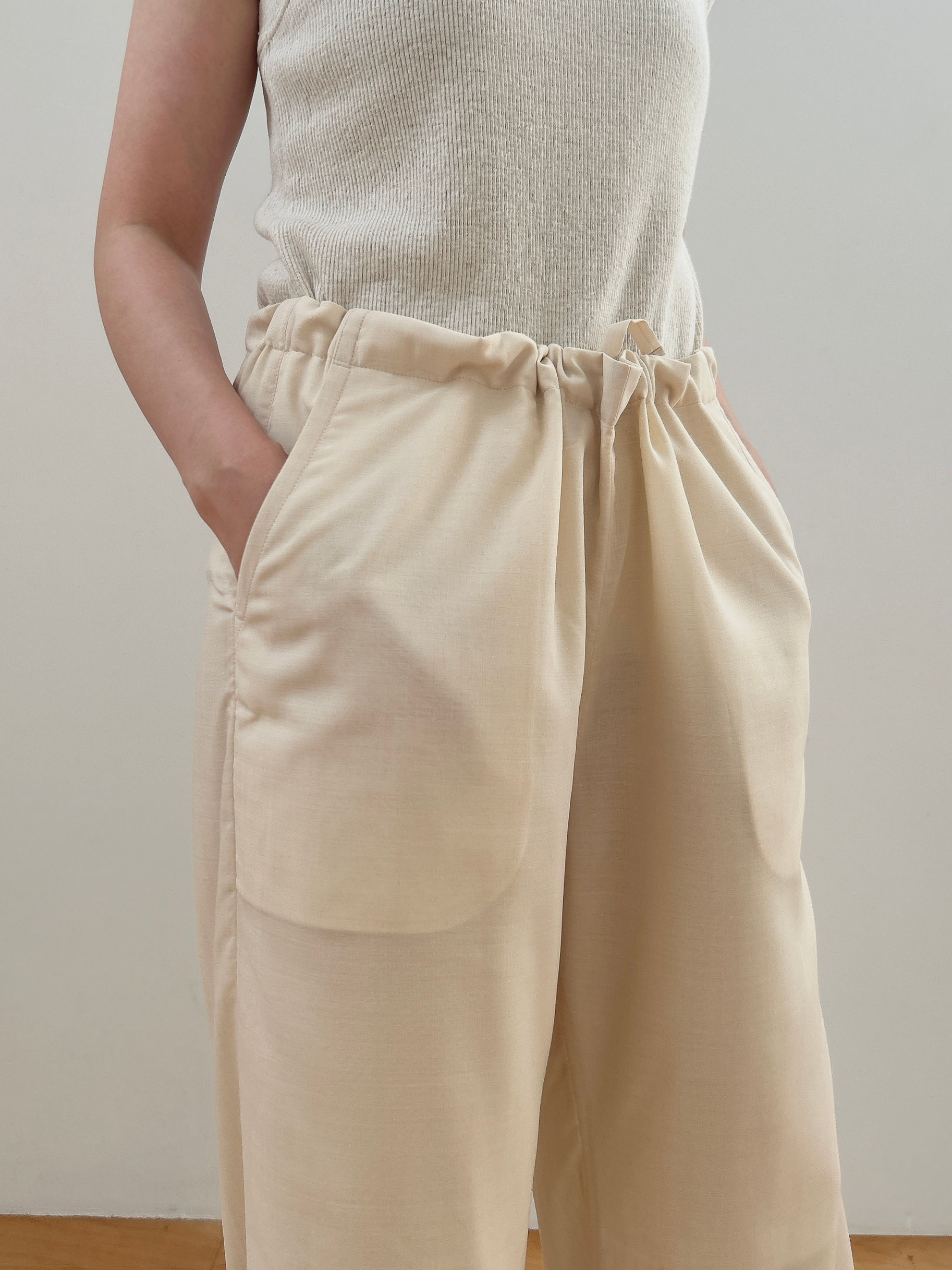 "memory." sheer loose pants with fringe scarf