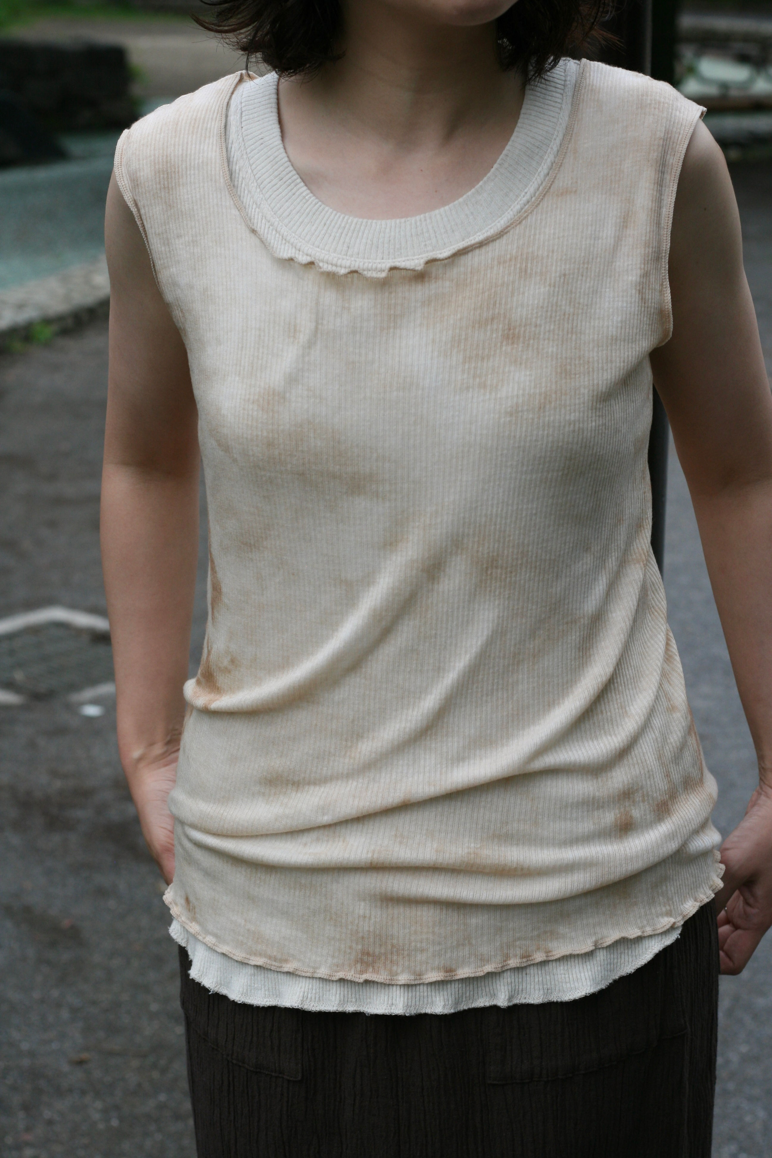 "yurumura" tencel wool square neck tank top