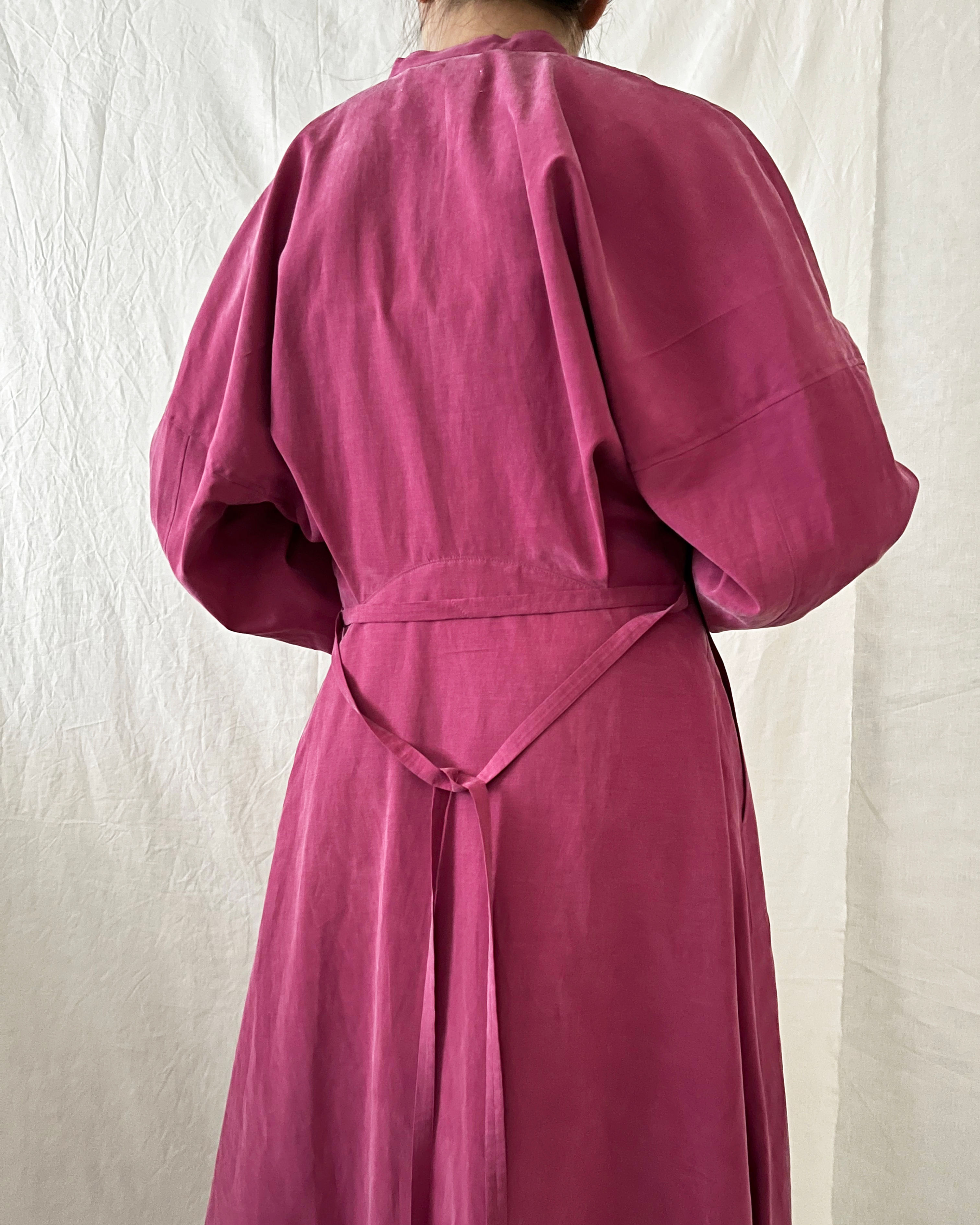 peach skin waist tuck long dress