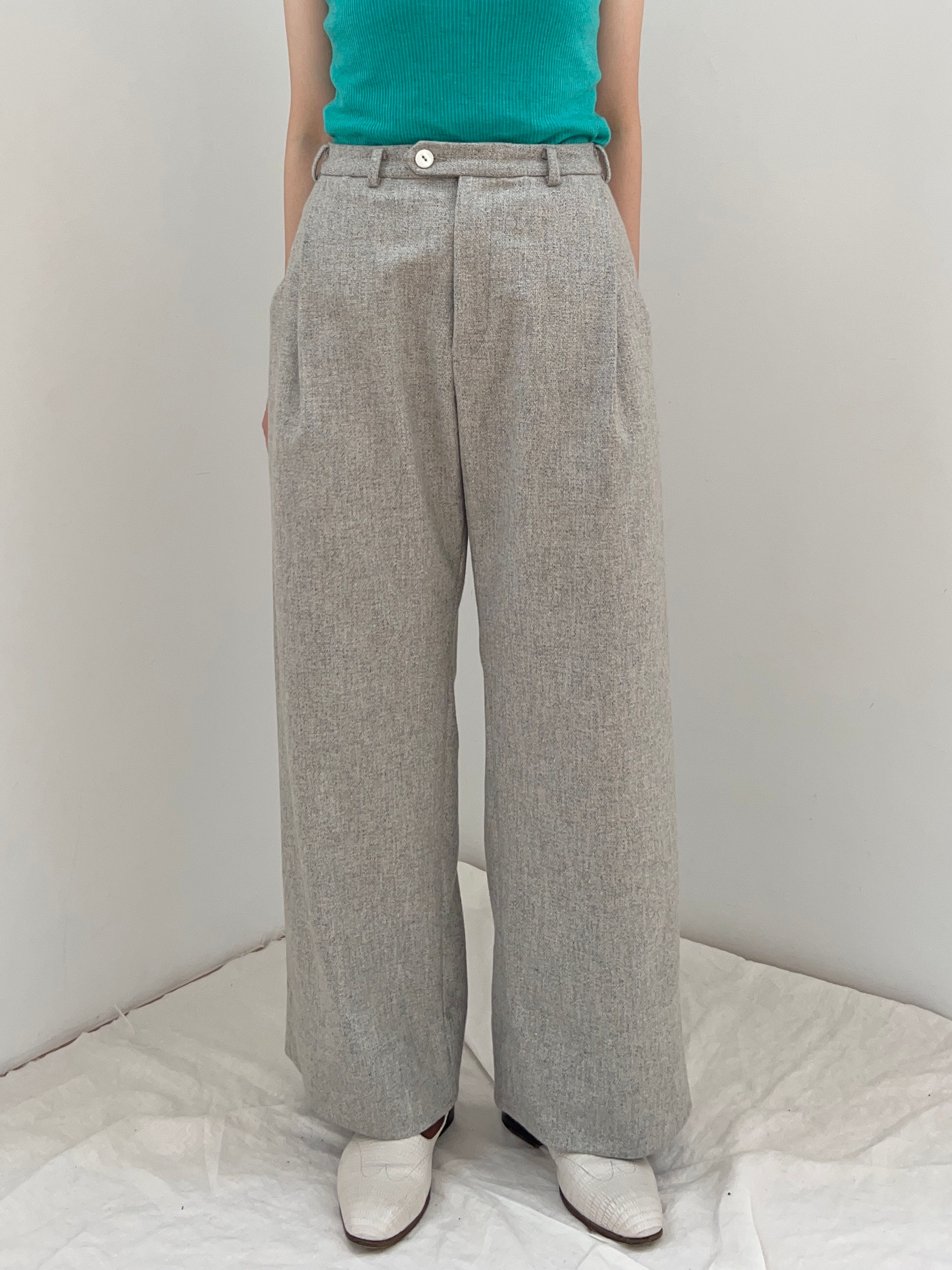 sustainable wool lame mix 1 tuck pants