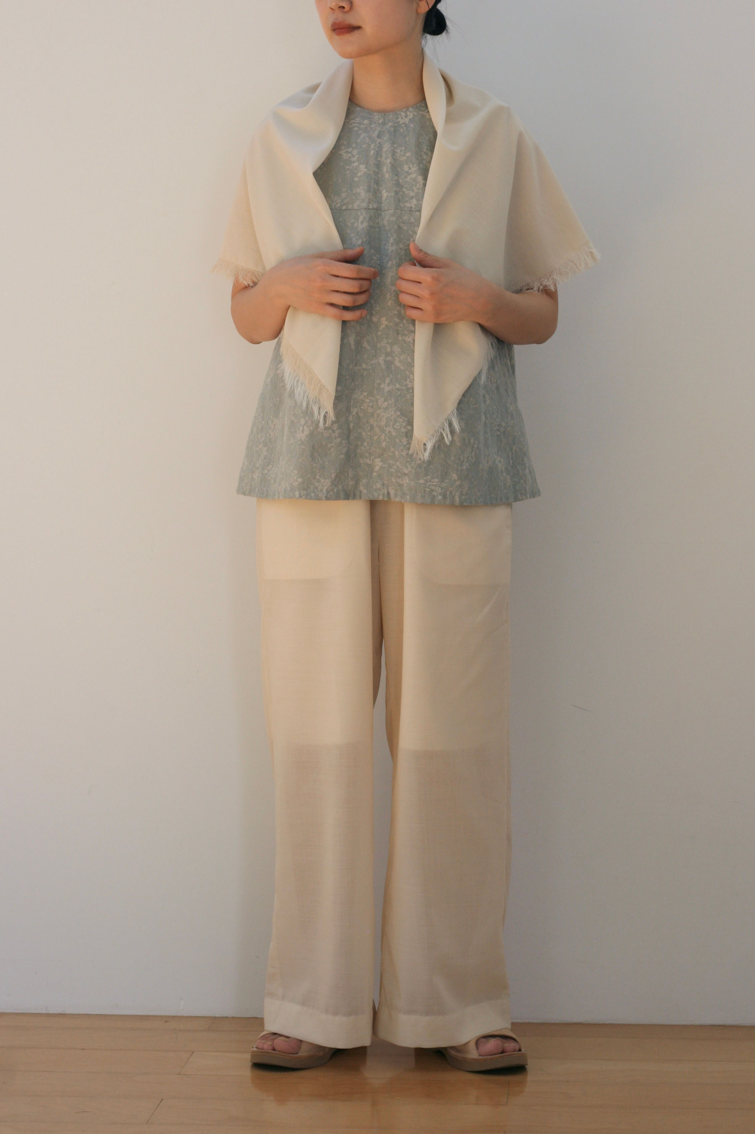 "memory." sheer loose pants with fringe scarf