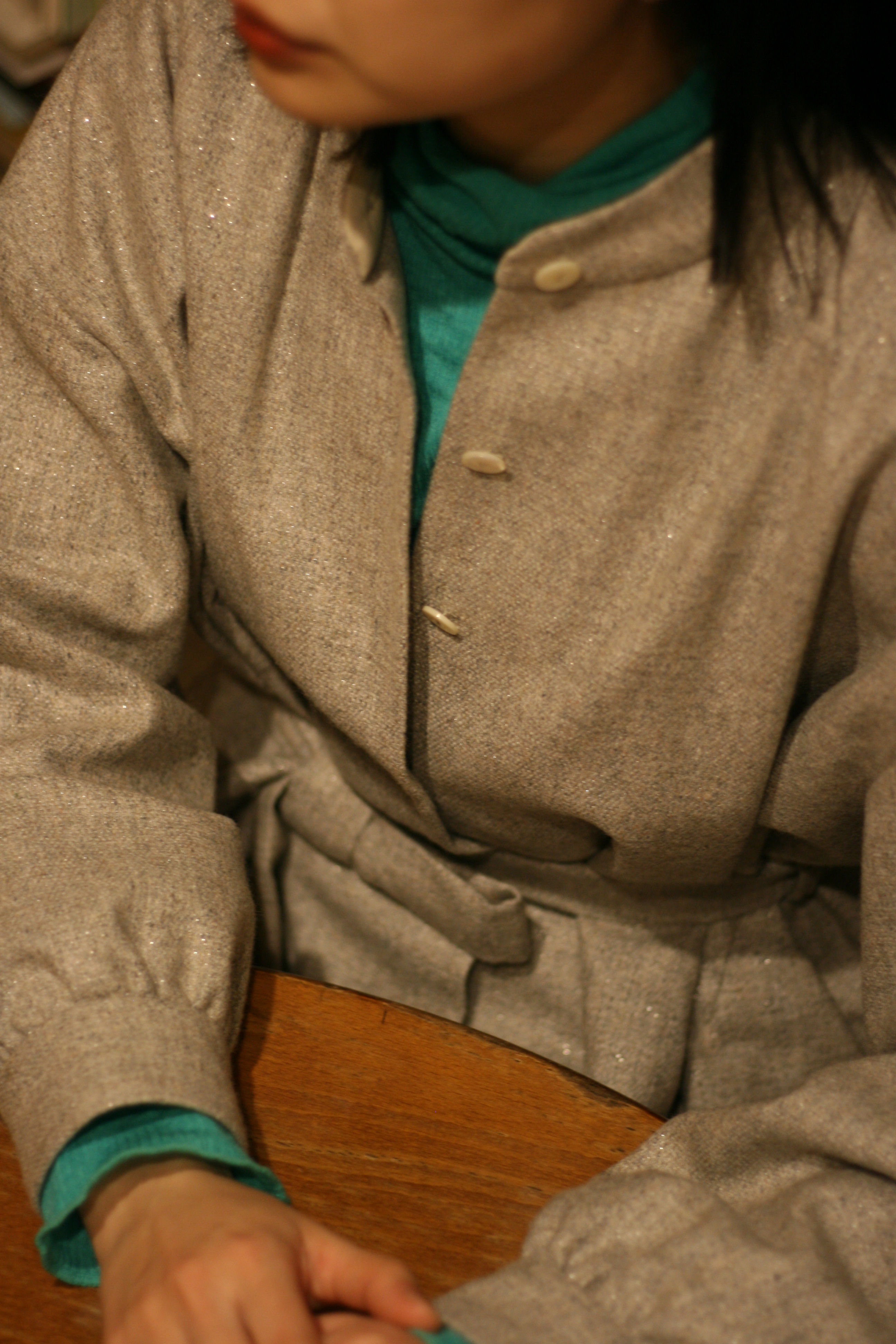 sustainable wool lame mix stand collar jacket