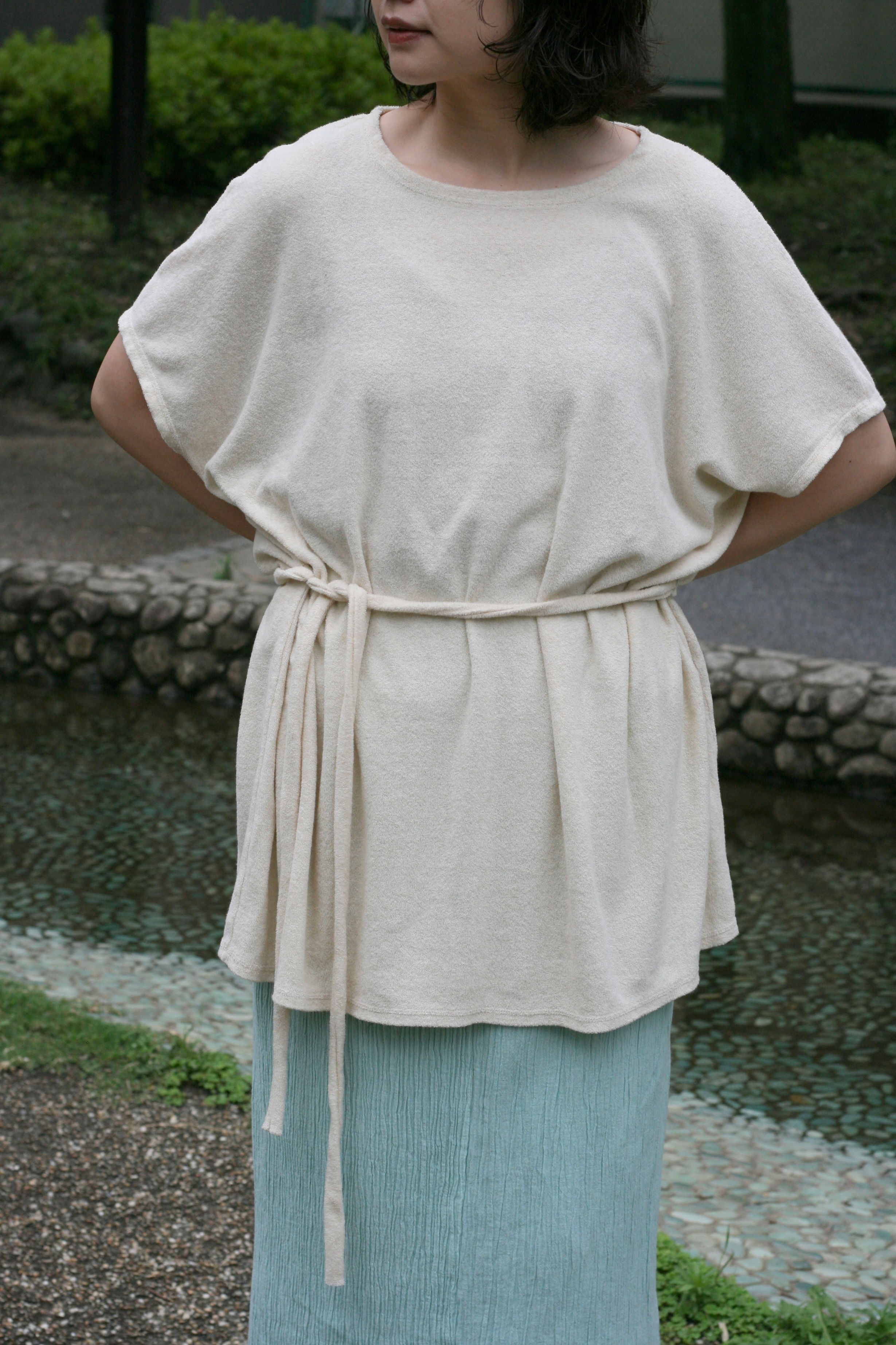 cotton linen pile french sleeve tee