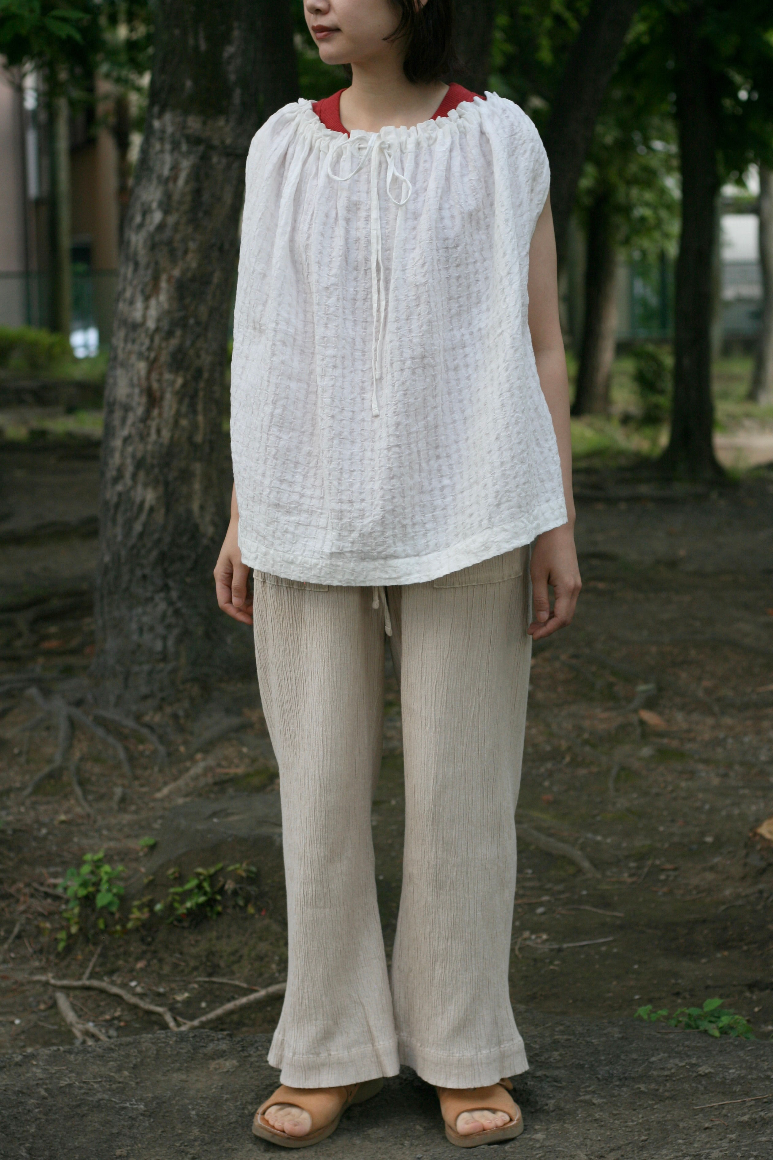 linen cotton pokopoko gingham check top