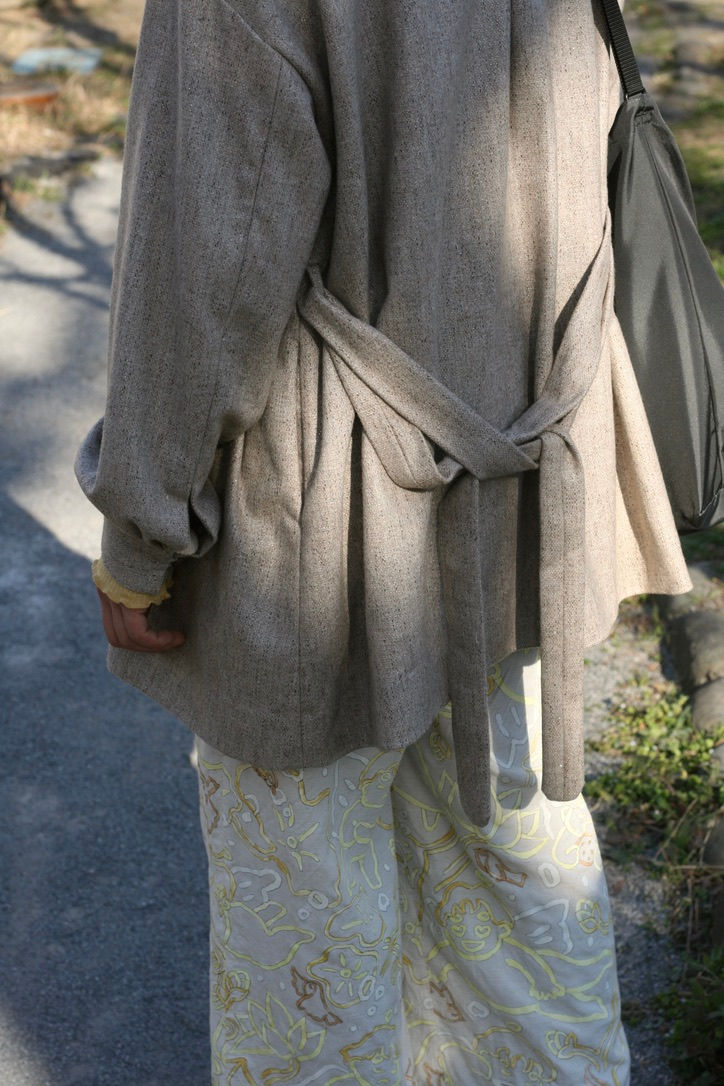 sustainable wool lame mix stand collar jacket