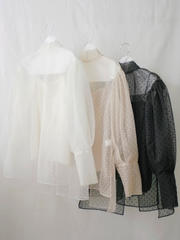 dot flocky organdy puff sleeve blouse