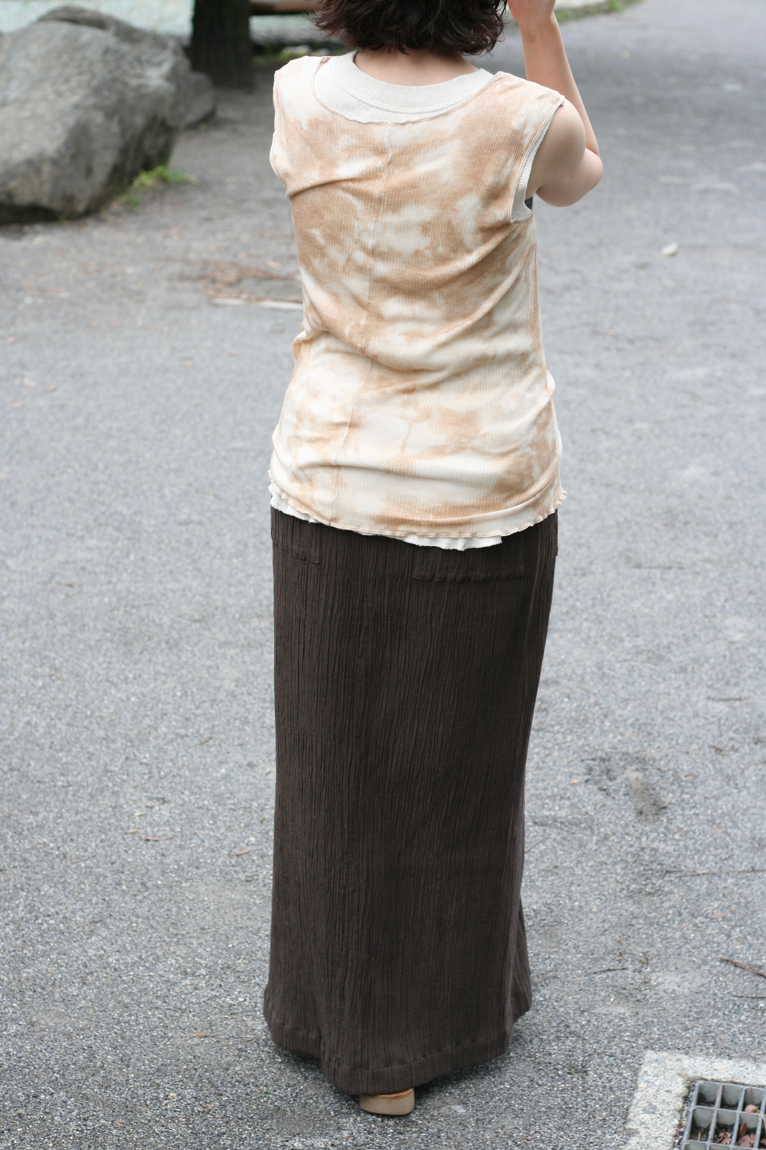 "yurumura" tencel wool square neck tank top