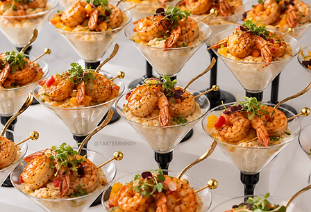 * Individual appetizer cups displayed for a catered event