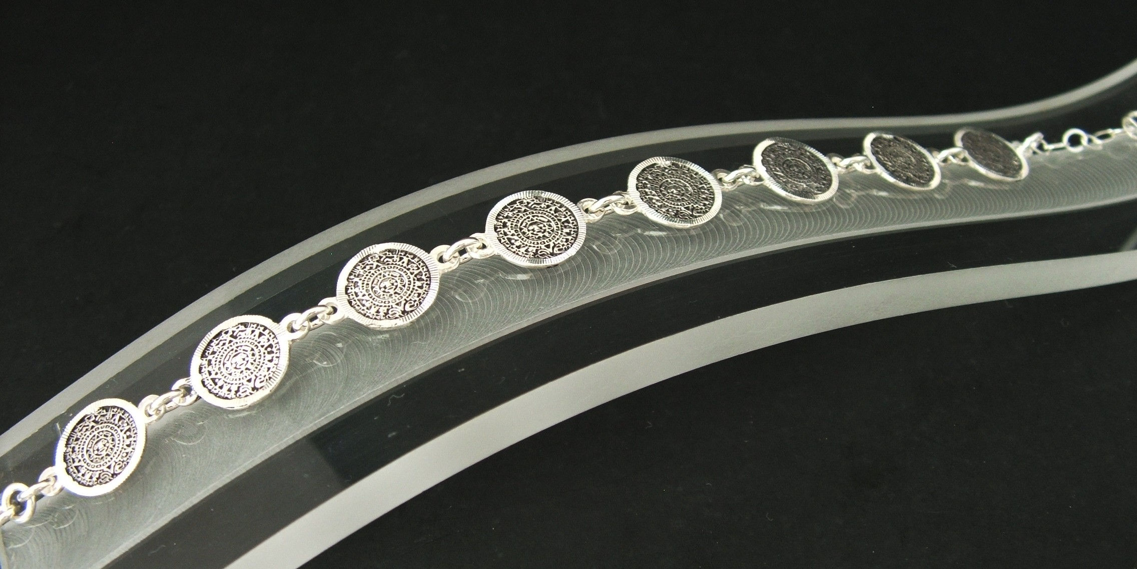 Pulsera De Calendario Azteca Mini En Plata
