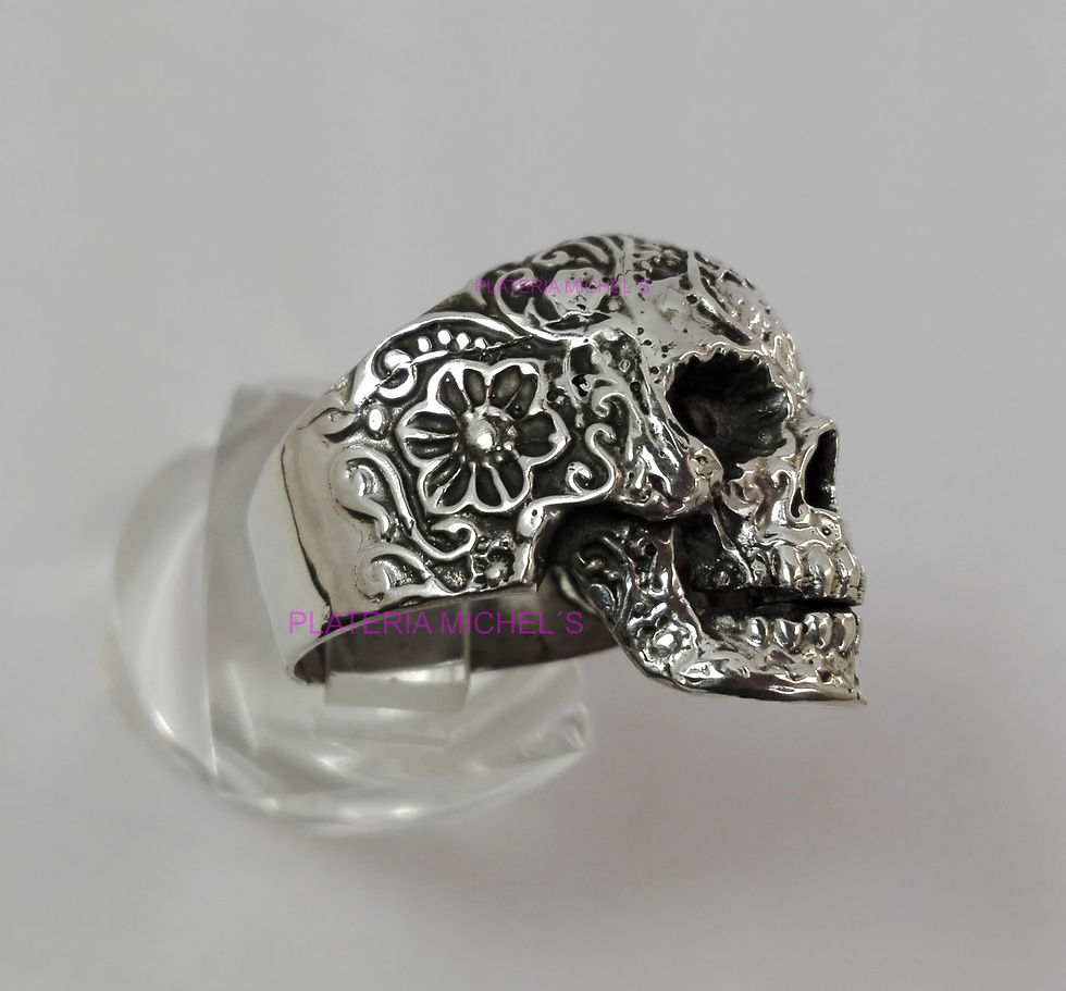 Miniatura: Anillo De Calavera De Rosas En Plata Ley 0.925