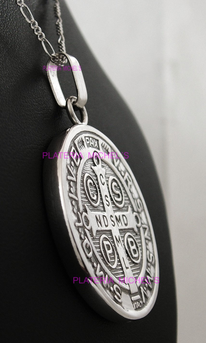 Miniatura: Medallon Grande De San Benito En Plata Ley 0.925
