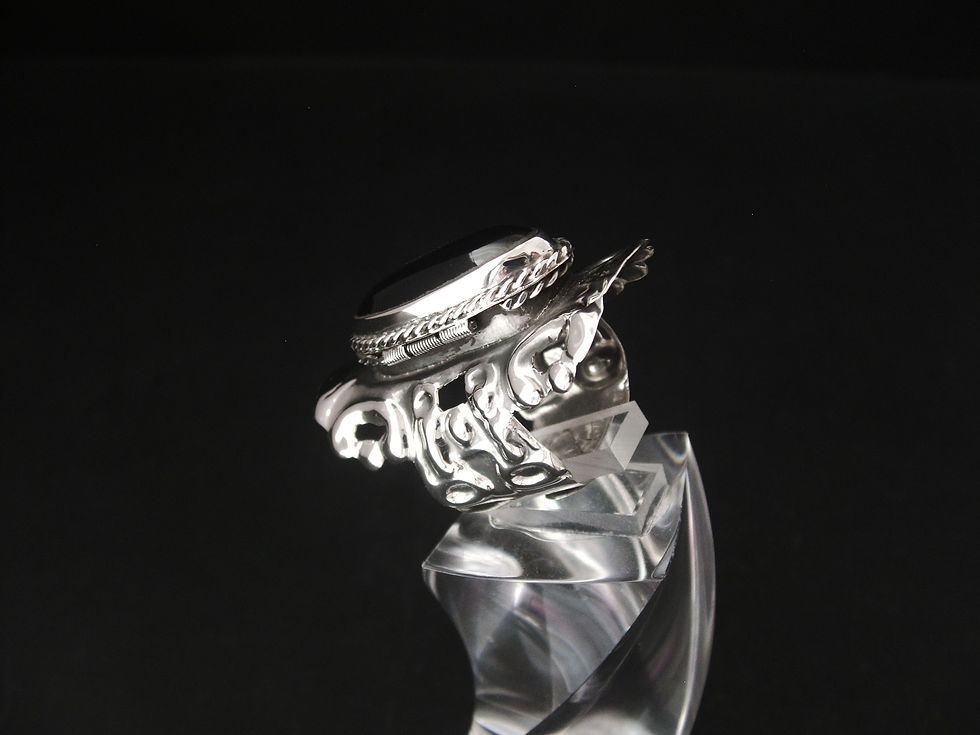 Miniatura: Anillo Pastillero En Plata Ley 0.925 Y Obsidiana