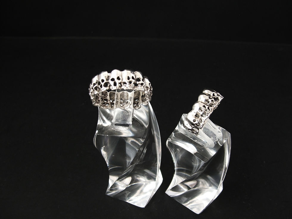Miniatura: Anillo De Calaveras En Banda En Plata