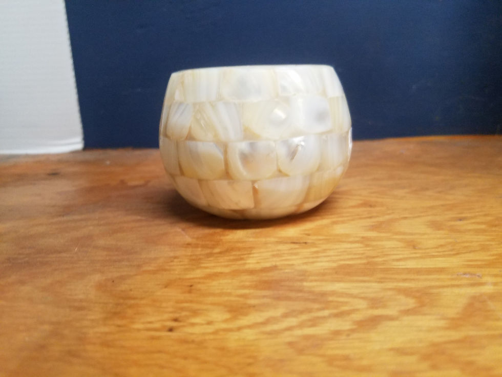 Thumbnail: 5" ROUND MOTHER OF PEARL MOSAIC TEALIGHT HOLDER