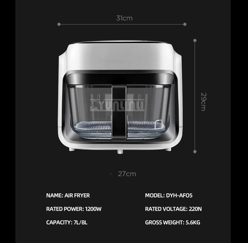 Thumbnail: 8L Air Oven Household Deep Frying Machine Large Capacity Visual Air Fryer Smart 