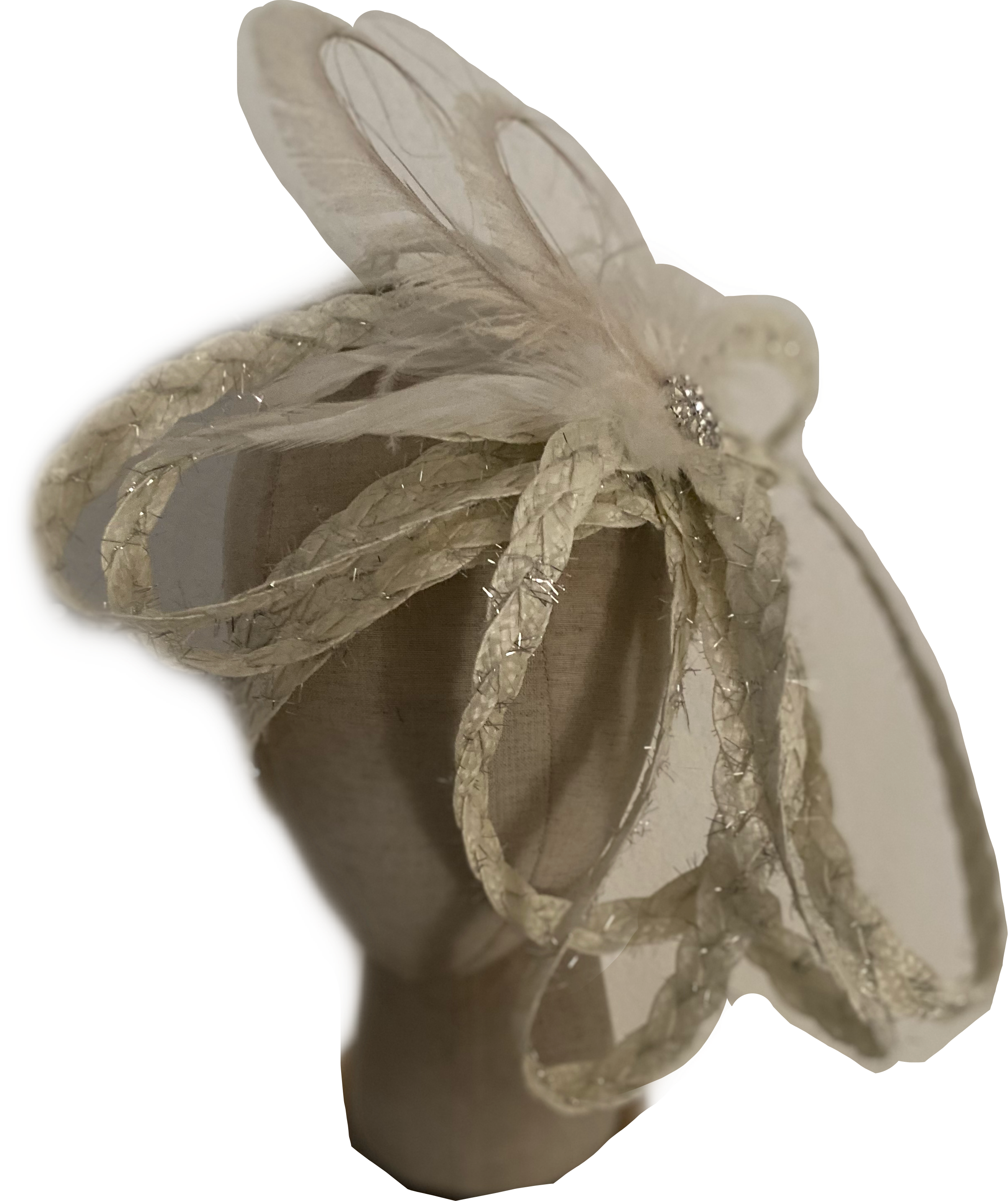 Cream Fascinator Hat with Silver Embellishments