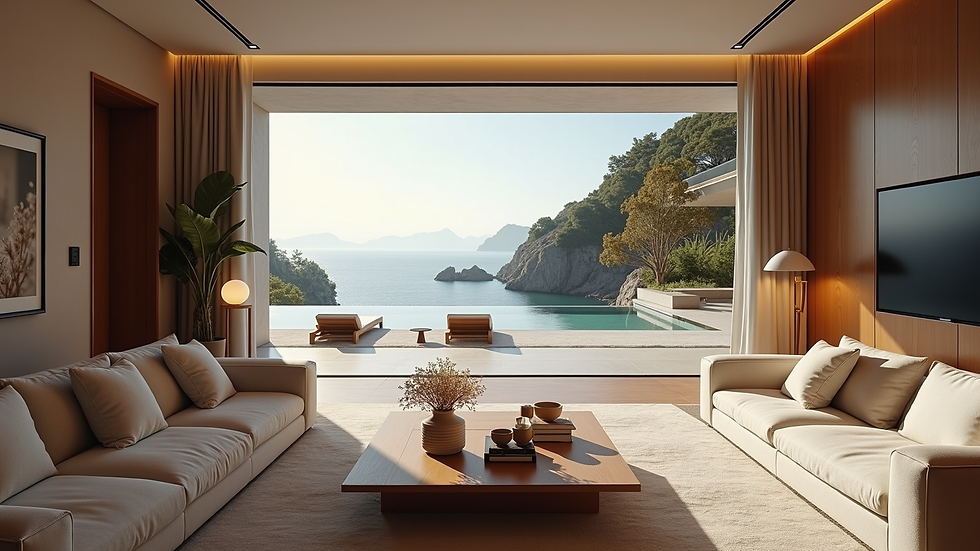High angle view of a luxury villa living room with modern interior design