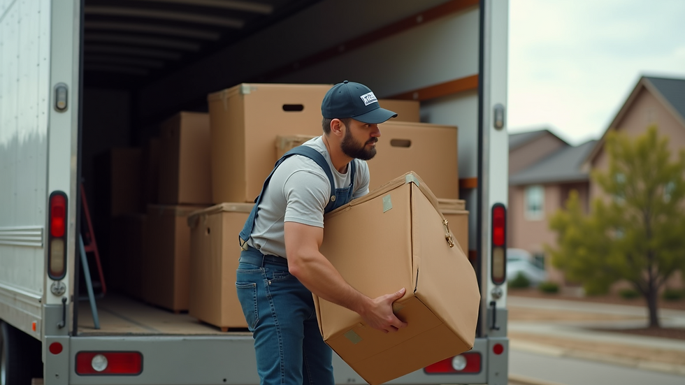 Close-up view of a Horton’s Hauling team member loading furniture into a truck