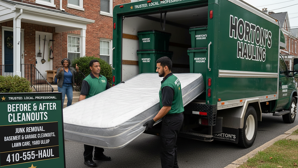 Close-up view of a mattress being carefully loaded into a hauling truck in Baltimore