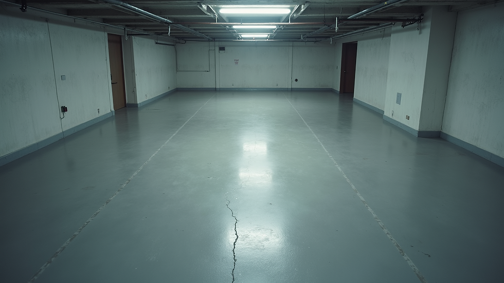 High angle view of a clean basement floor with empty space