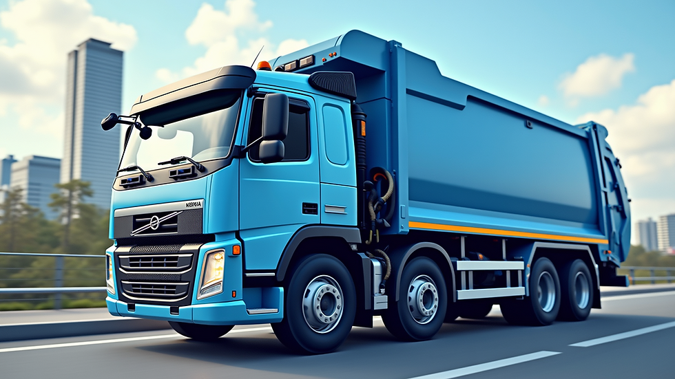 Close-up view of a professional waste removal truck being loaded