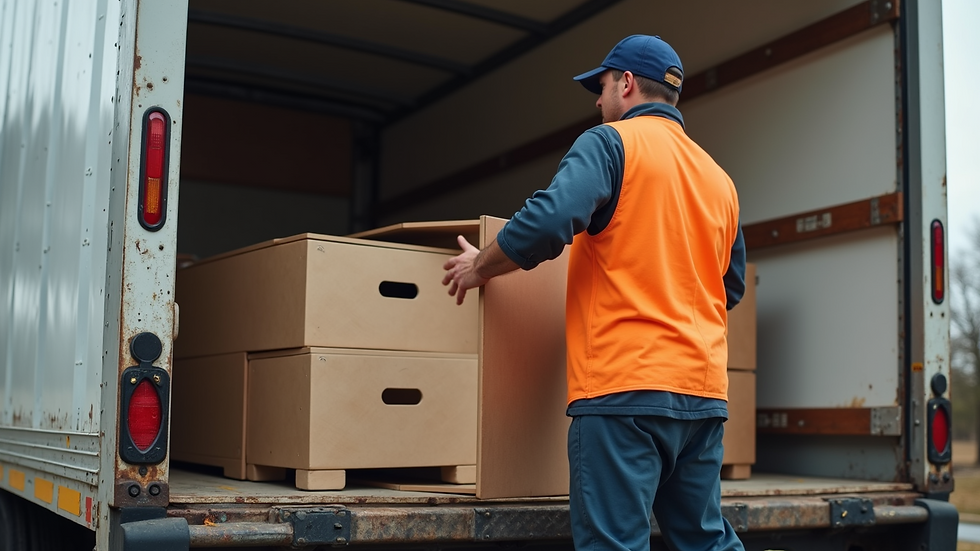 Close-up view of a Horton’s Hauling team member loading furniture into a truck