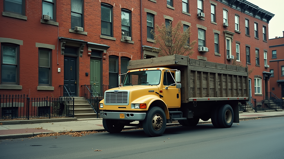 High angle view of Horton’s Hauling truck parked in a Baltimore neighborhood