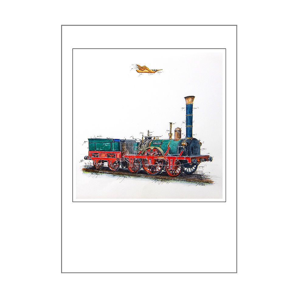 Adler Art Card von Leslie G. Hunt – erste deutsche Lokomotive, Vorderseite