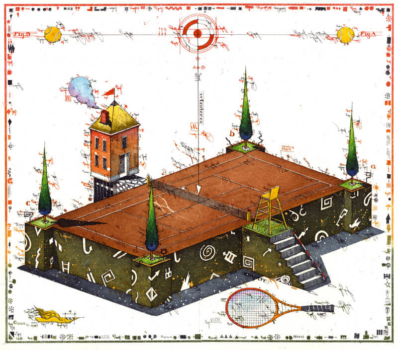 Farbradierung - Tennis - Center Court - Leslie G. Hunt