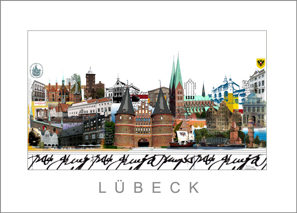 Lübeck City Print Pigmentdruck – Holstentor & Marienkirche von Leslie G. Hunt