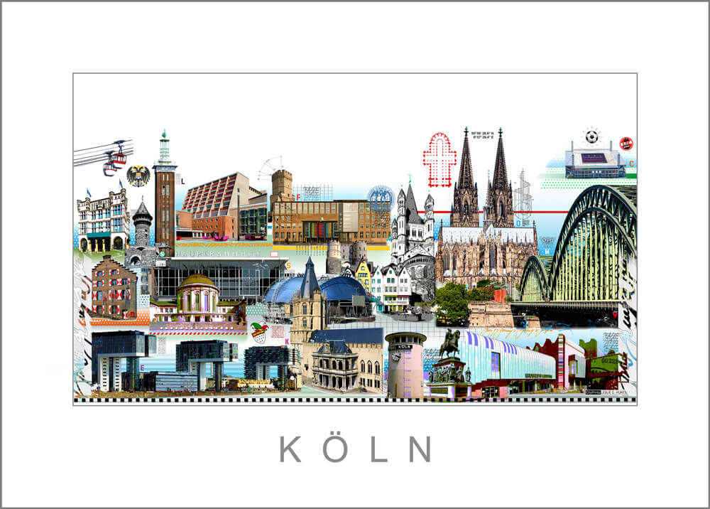 Cityprint, Stadtansicht, Kölner Dom, museum Ludwig, hohenzollernbrücke, alter markt, Leslie g hunt