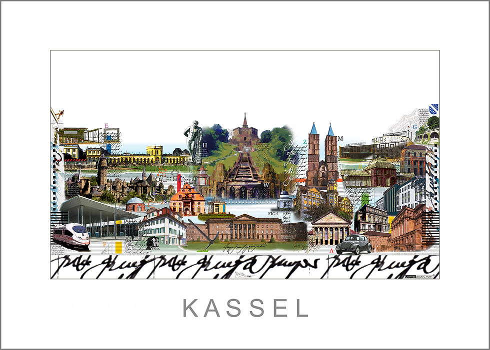 Stadtansicht Kassel Wandbild City Print von Leslie G. Hunt: Herkules, Schloss Wilhelmshöhe & Fridericianum