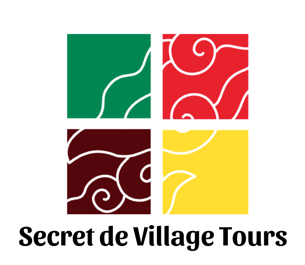 Secret de Village Tours logo of four colored squares to represent Benin with wavy and cloud patterns