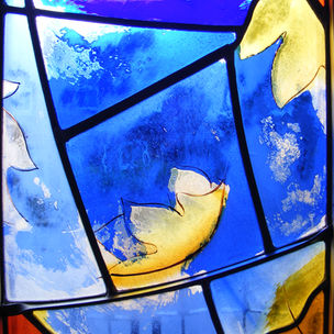 Close up of Fall stained glass window