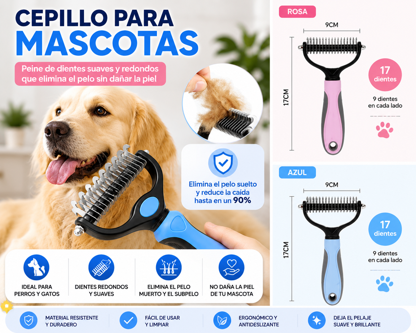 🐶 【Compre 1 y obtenga 1 gratis, 2 piezas】 Cepillo de doble cara para el aseo de