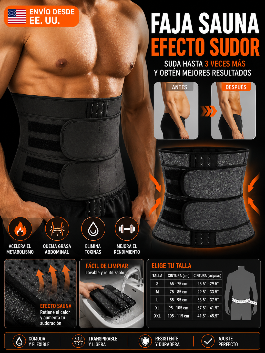 Cinturón Moldeador para Hombre con Soporte Lumbar Deportivo