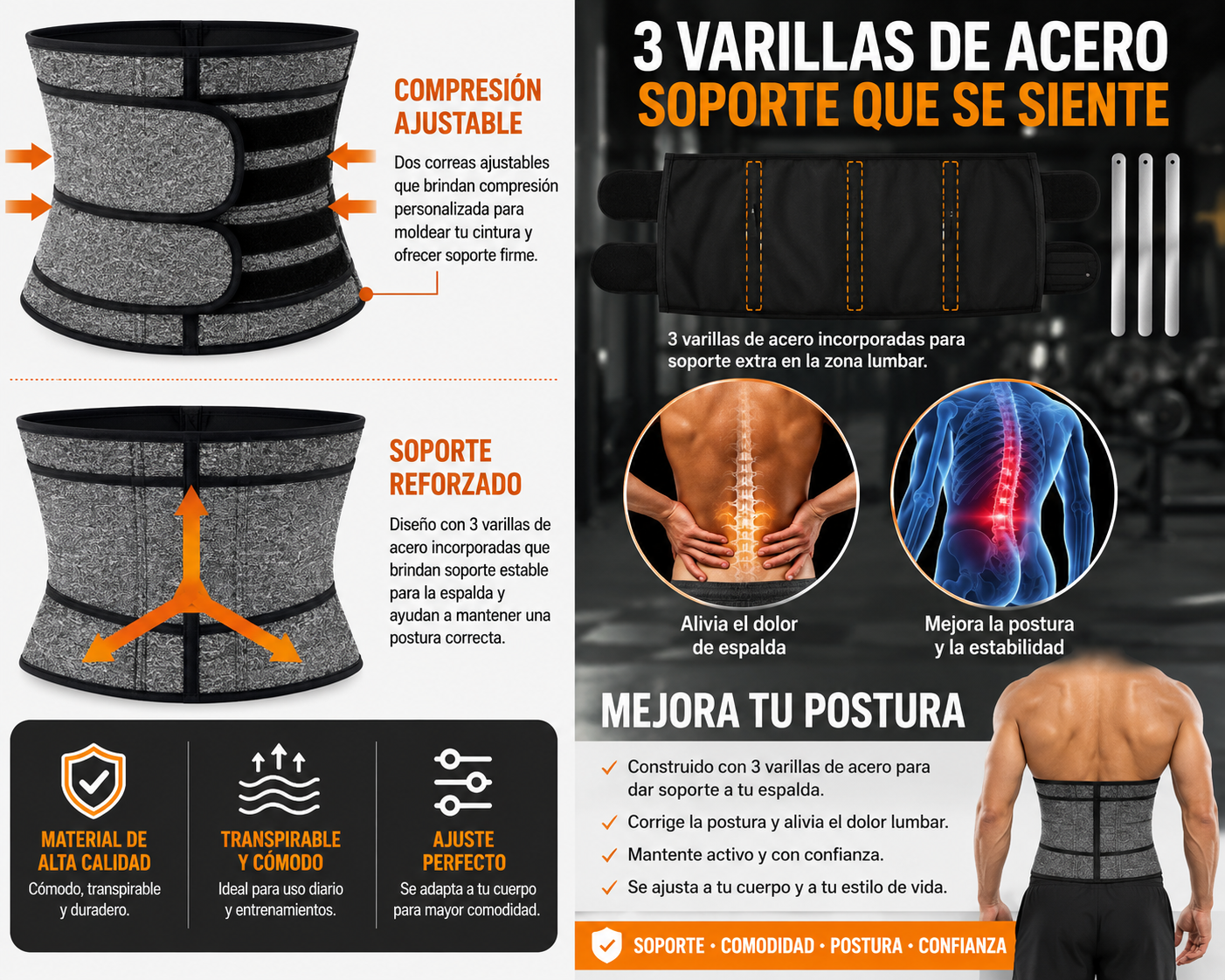 Cinturón Moldeador para Hombre con Soporte Lumbar Deportivo