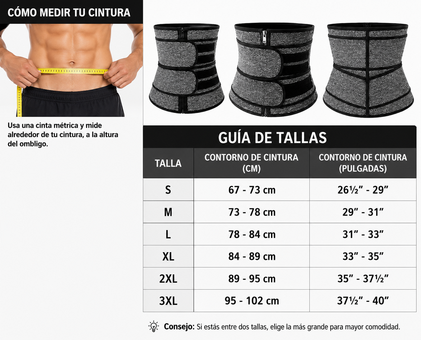 Cinturón Moldeador para Hombre con Soporte Lumbar Deportivo