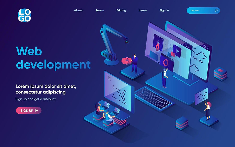 web-development-concept-isometric-landing-page-team-develops-and-optimizes-layout-of-site-