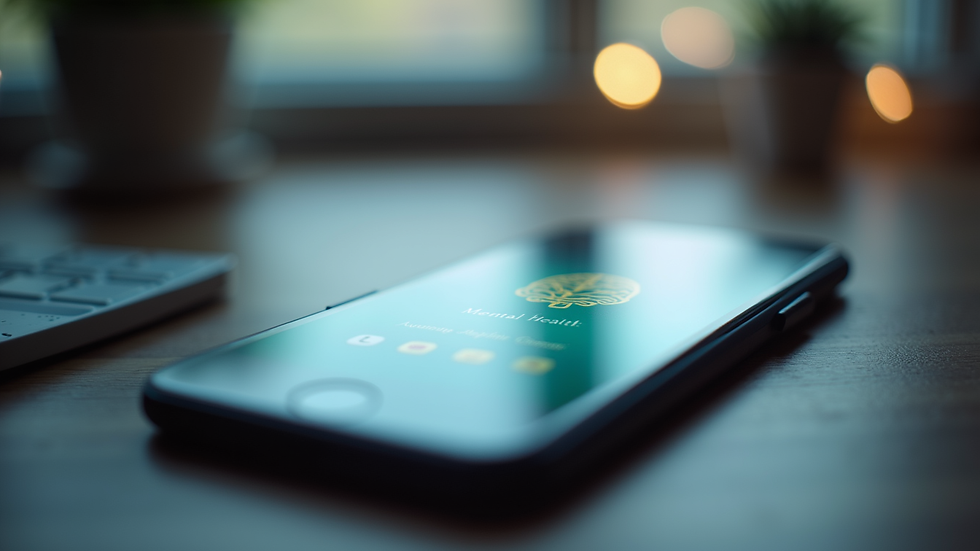 Close-up view of a smartphone showing a mental health app interface