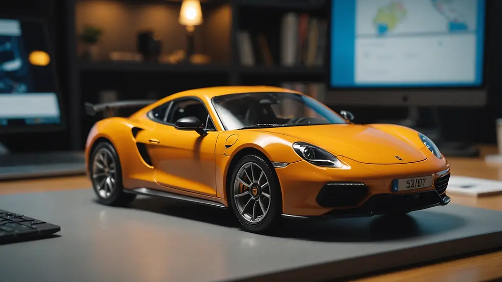A well-lit diecast model setup on a desk