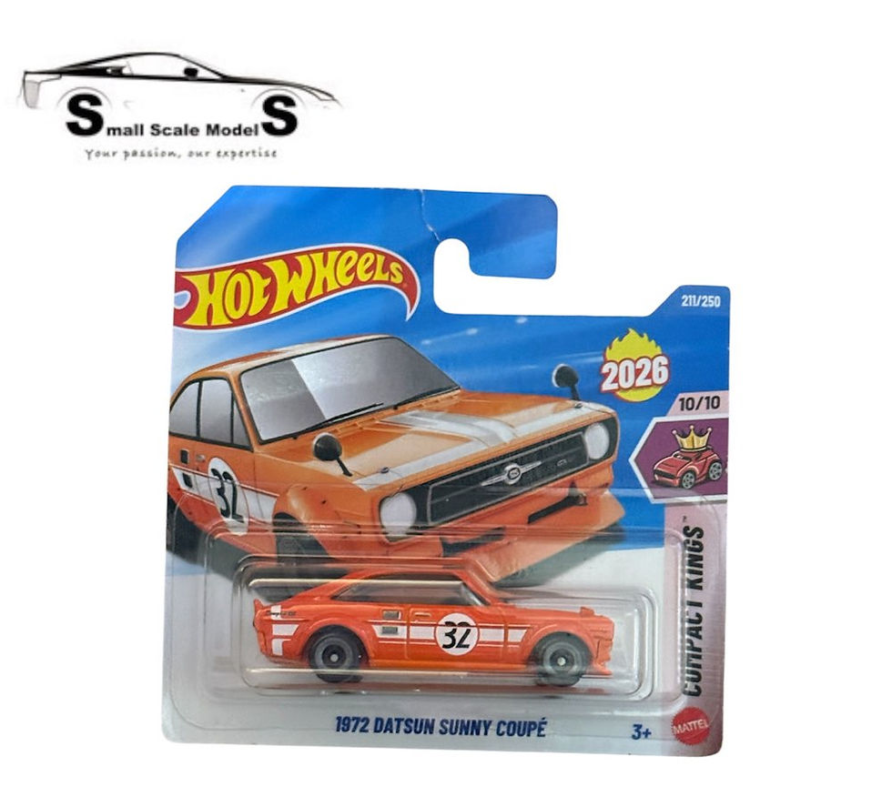 Hot Wheels 1972 Datsun Sunny Coupe diecast model in blister packaging
