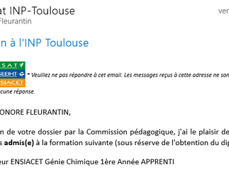 Admise à l'ENSIACET de Toulouse