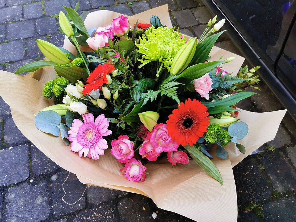 Thumbnail: Red Pink and White Hand Tied Bouquet