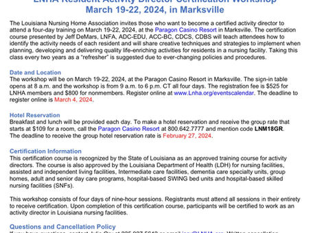 Resident Activity Director Certification (March 3-6, 2025)