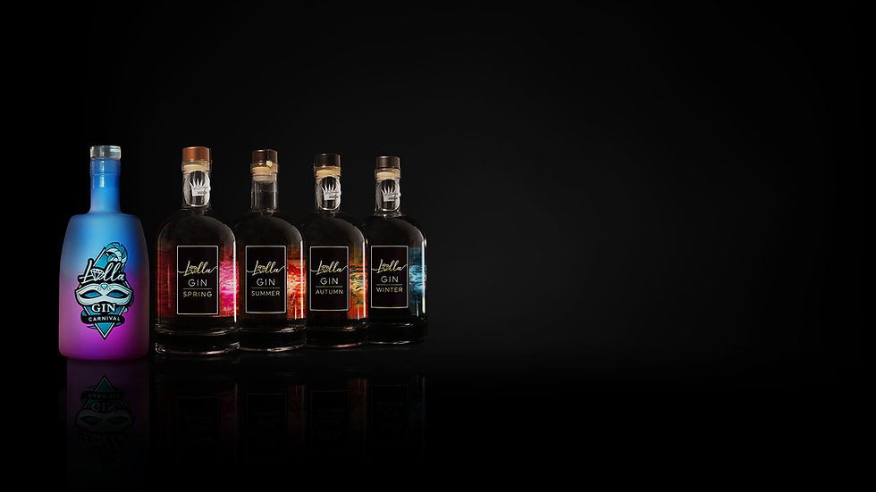 Lalla Gin Collection: five dark bottles, one blue