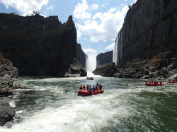 View of the Victoria Falls from the bottom with Shockwave Advenutres