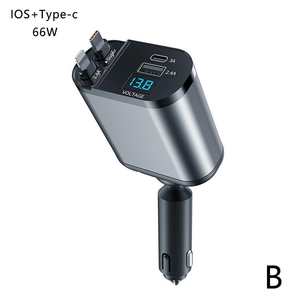 Thumbnail: Retractable Car Charger 4 in 1 Fast Car Phone Charger 120W With USB Type C Cable